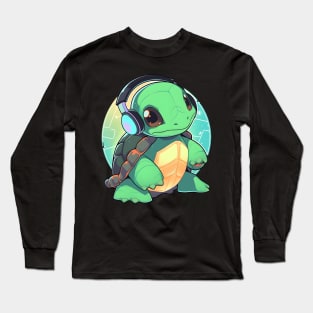 Green Turtle with Headphones Long Sleeve T-Shirt